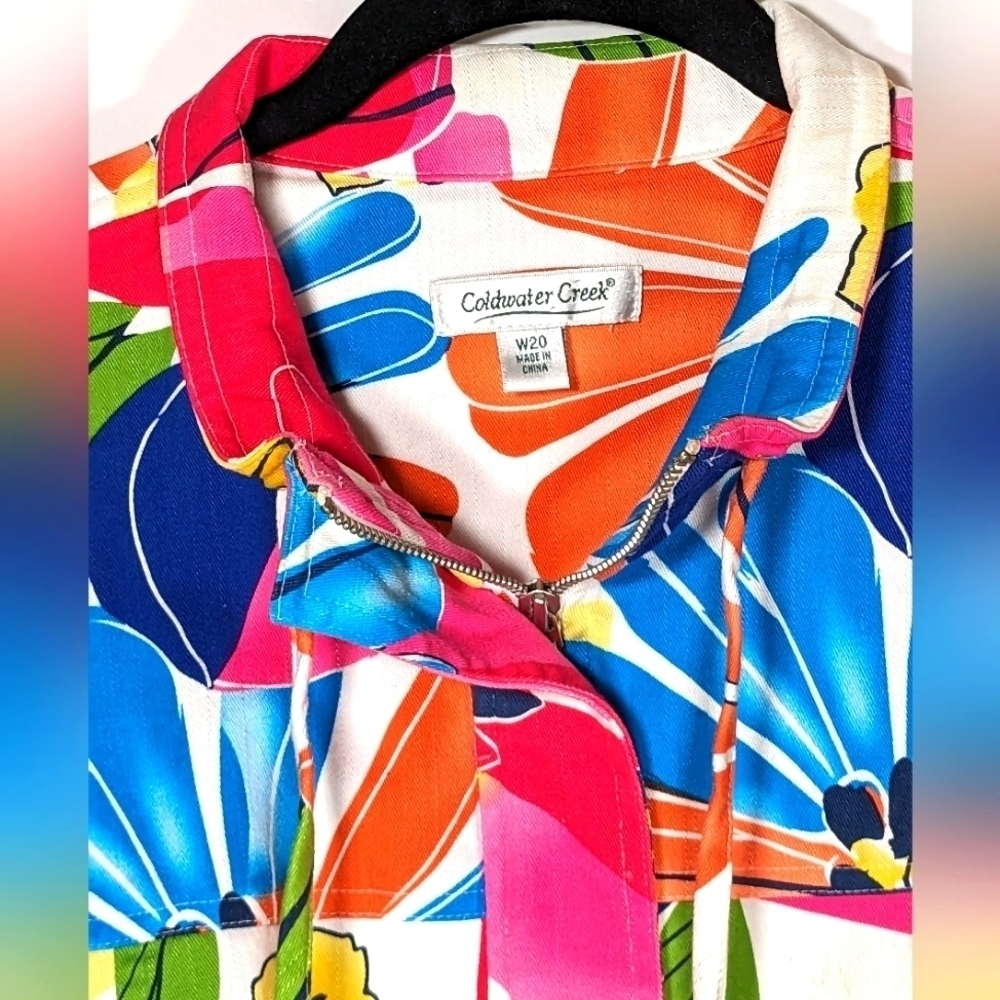 Coldwater Creek Bright Multi Color Floral Cotton Blend Zip Up Jacket Size W20 - Picture 6 of 16